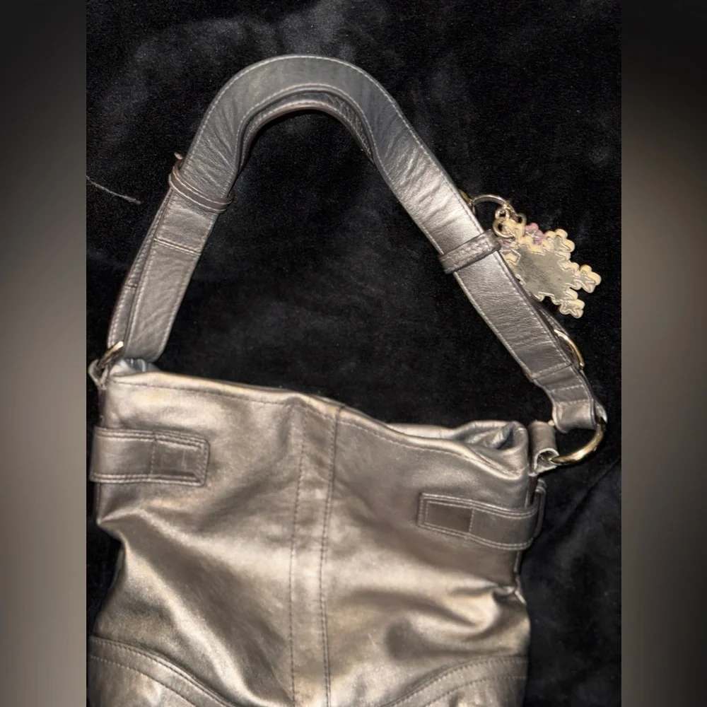 Coach Metallic Gunmetal Silver Shoulder Bag